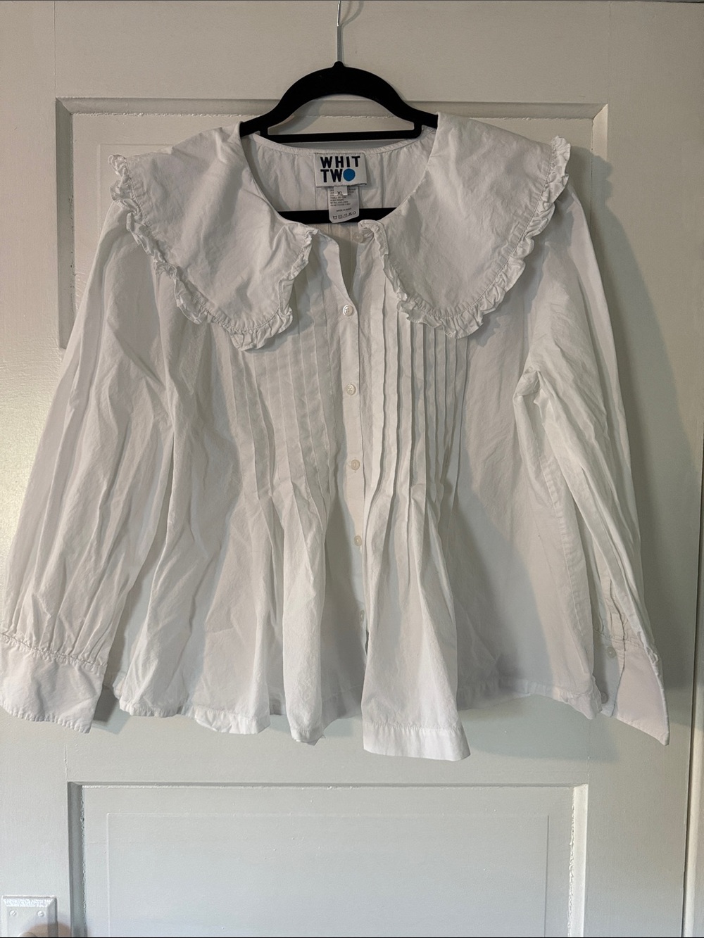 Anthropologie White Peter Pan Collar Button-Up Blouse